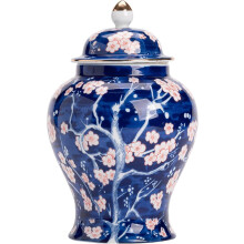 Blue and White Porcelain Ginger Jar with Lid Plum Blossom Vase Retro Chinoiserie Home Decor