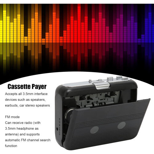 Portable Cassette Player Ton007B Bluetooth Stereo Cassette Player With Headphones Auto Reverse Function Black 1
