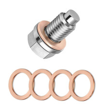M14x1.5 Magnetic Oil Drain Plug Stainless Steel LeakProof Bolt with Copper Washers for Cars