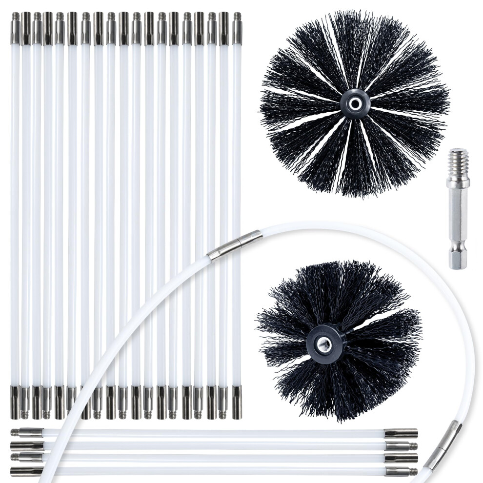 Dryer Vent Cleaning Kit and Chimney Sweep Kit, Heavy Duty 30FT Rods with 4 and 6 Inch Brush Heads-image-OPC-PRBW7DG-NEW