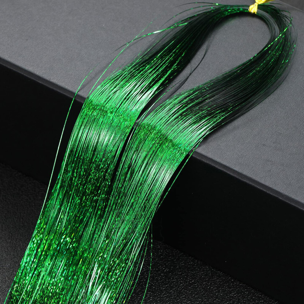 Unisex Green Hair Tinsel Kit Heat Resistant 48 Inch 1000 Strands Laser Glitter Hair Extensions