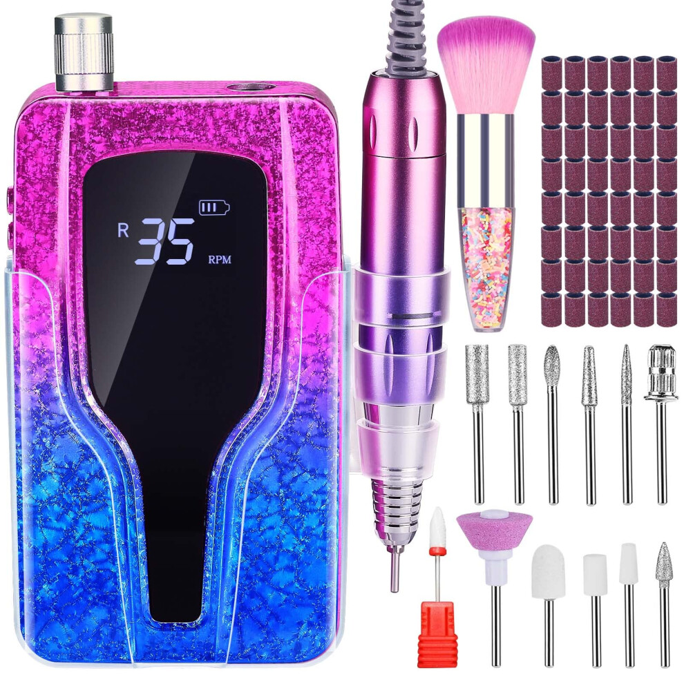 Professional Nail Drill 35000 RPM Rechargeable Electric Nail File with LCD for Acrylic Nails
