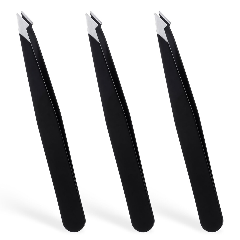 3 Pack Precision Eyebrow and Ingrown Hair Tweezers Set, Stainless Steel Slanted and Pointed Tips