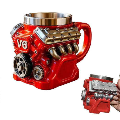 (V6) 15oz Retro Engine Mug Large Capacity Drinking Mug Present for Coffee Lovers