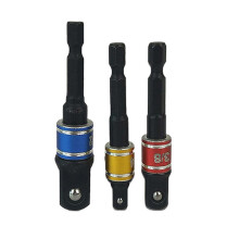 3pcs Drill Socket Adapter Set for Impact Driver, Hex Shank to Square Socket, 1/4 inch Extension Bar, Black