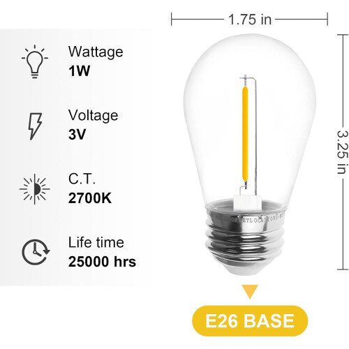 Solar String Light Bulbs Warm White 2700K E26 Solar Powered Shatterproof Outdoor LED 15 Pack 1