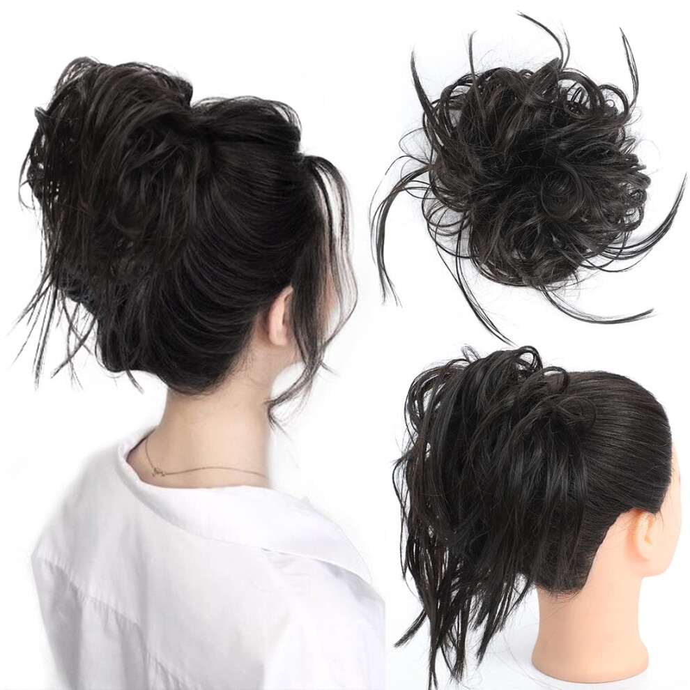 Unisex Messy Bun Hairpiece Tousled Updo Extension For Short Hair With Elastic Band Natural Look