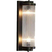 Vintage Rotatable Wall Sconce with Ribbed Glass Shade, Adjustable Gold and Black Bathroom Vanity Light