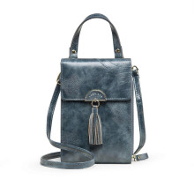 (Dark Blue) Vintage Oil Wax Leather Zipper Bag Adjustable Shoulder Straps Crossbody Design for Business Trip