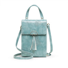 (Light Blue) Vintage Oil Wax Leather Zipper Bag Adjustable Shoulder Straps Crossbody Design for Business Trip