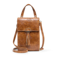 (Brown) Vintage Oil Wax Leather Zipper Bag Adjustable Shoulder Straps Crossbody Design for Business Trip
