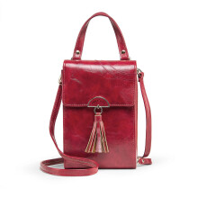 (Wine Red) Vintage Oil Wax Leather Zipper Bag Adjustable Shoulder Straps Crossbody Design for Business Trip