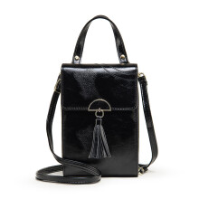 (Black) Vintage Oil Wax Leather Zipper Bag Adjustable Shoulder Straps Crossbody Design for Business Trip