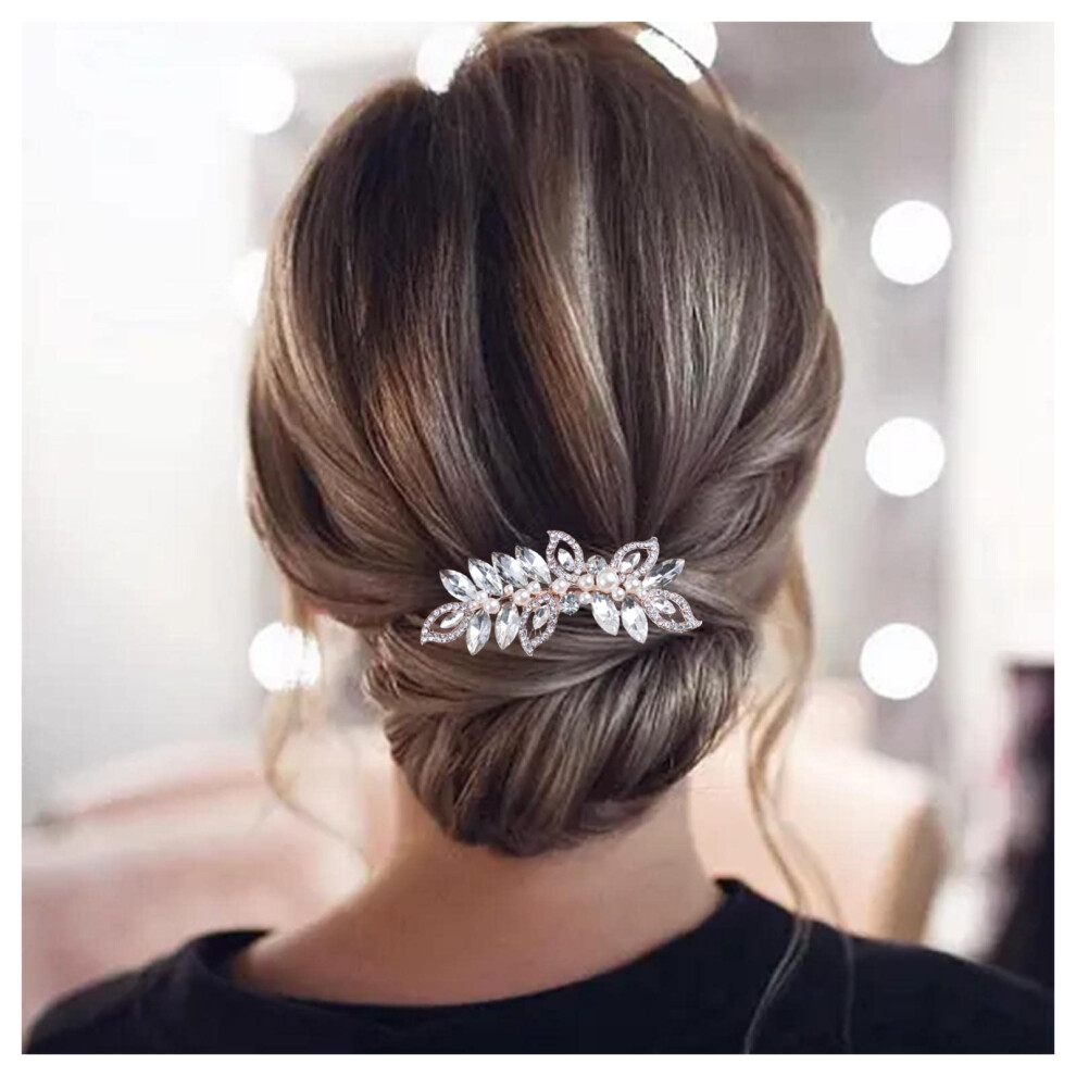 Vintage Crystal Pearl Bridal Hair Comb Gold Rhinestone Flower Headpiece for Elegant Weddings