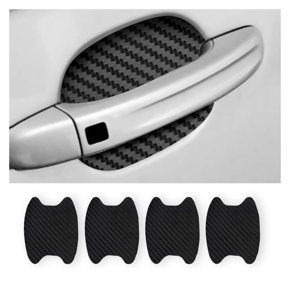 4Pcs Car Door Handle Protector Carbon Fiber Door Cup Film Scratch Guard Universal Fit Black 9053599122142