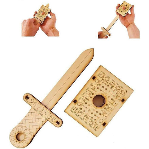 (sword) Handcrafted Wooden DIY Magic Set, Magic Pencil Box, Key Through Coin Magic