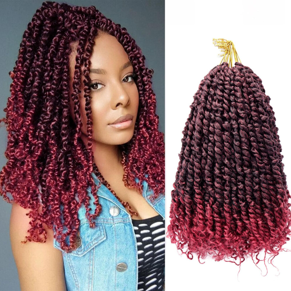 Unisex Passion Twist Crochet Hair 14 Inch Prelooped Braids Bohemian Curly Extensions 8 Packs 1B/Bug