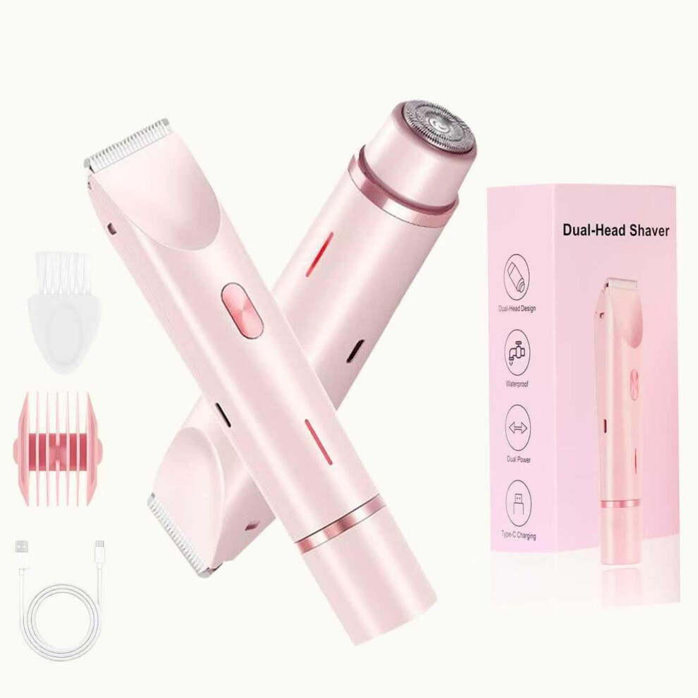 Bikini Trimmer for Women 2 in 1 Painless Dual Head Electric Shaver IPX7 Waterproof Rechargeable 120 Min Runtime