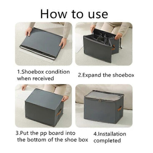 (Grey Black) Emboadlie Fabric Shoe Organizer Storage Box,Collapsible Shoe Storage Organizer 2