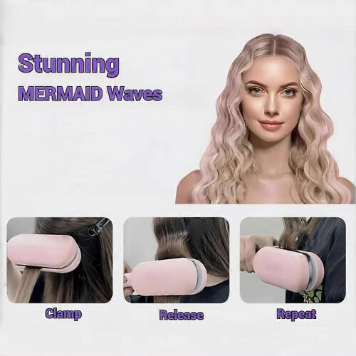 (EU, Pink) Explicitu Hair Styling Tool with Negative Ionic Technology, Anti-Scald Wave Curl 1