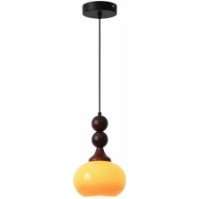 Orange Gradient Glass Pendant Light Nordic Handblown Wood Accent Hanging Lamp Adjustable E27
