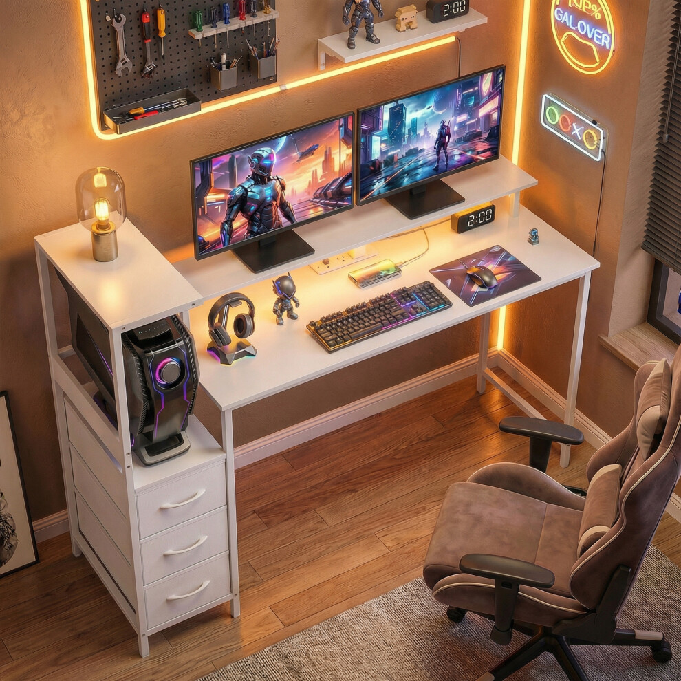 Homcom (White) 147Cm Gaming Desk With Charging Station And Rgb Lights