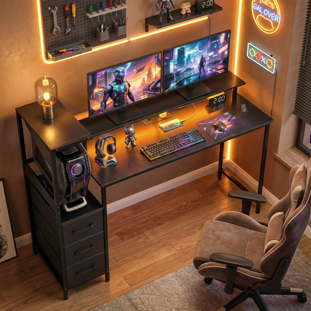 Homcom (Black) 147Cm Gaming Desk With Charging Station And Rgb Lights