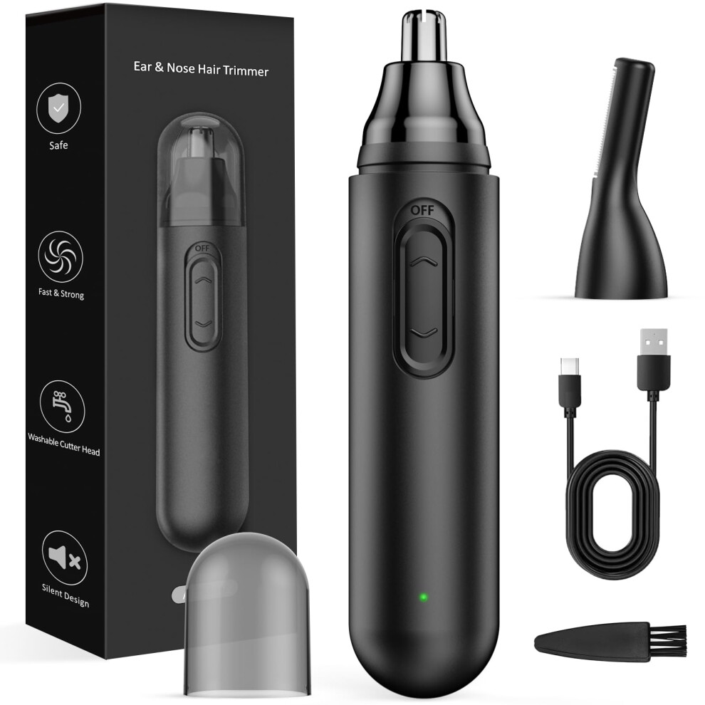 Black Rechargeable Nose Hair Trimmer For Men Ipx7 Waterproof Dual Edge Blades Usbc Fast Recharge