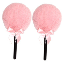 2Pcs Pink Plush Powder Puff with Ergonomic Handle for Loose and Mineral Powder, Gentle on Skin