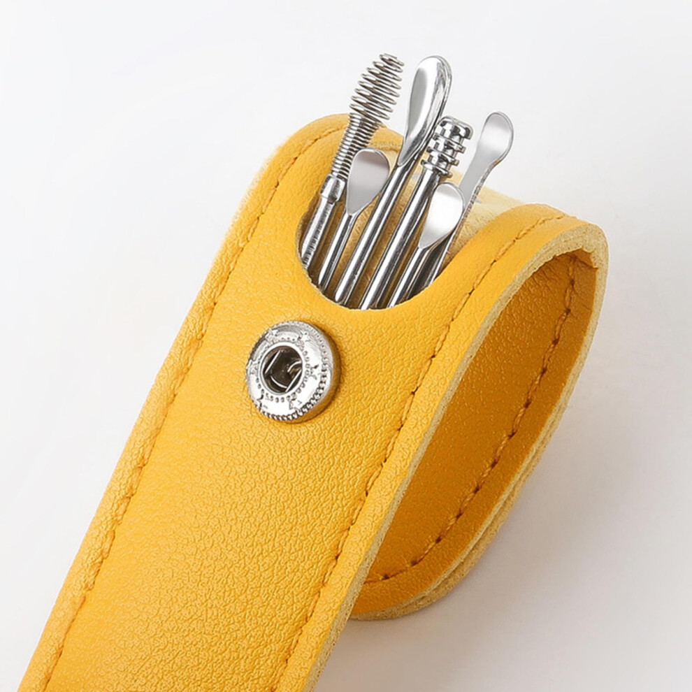 Yellow Ear Cleaning Tool With 360 Spiral Tip, Gentle Ear Wax Removal Kit, Compact 6Piece Set For Travel