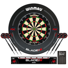 WINMAU Blade 6 Dartboard Surround Bundle Set Professional Darts Accessories Includes Blade 6 Dart board Surround 2 Sets of Black 19g Steel Tip Dar