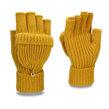 (yellow)Winter Fingerless Gloves for Women Men Half & Full Glitter Knitted Mittens Thumb