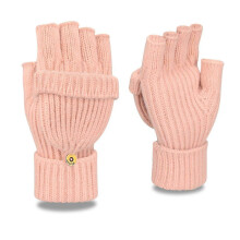 (light pink) Winter Fingerless Gloves for Women Men Half & Full Glitter Knitted Mittens Thumb