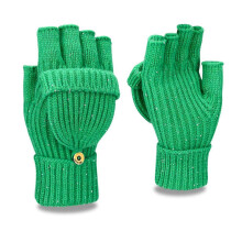 (Green sequins)Winter Fingerless Gloves for Women Men Half & Full Glitter Knitted Mittens Thumb