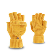 (Yellow sequins) Winter Fingerless Gloves for Women Men Half & Full Glitter Knitted Mittens Thumb
