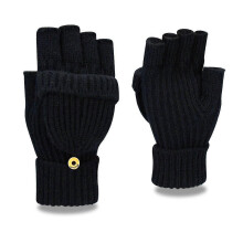 (black)Winter Fingerless Gloves for Women Men Half & Full Glitter Knitted Mittens Thumb