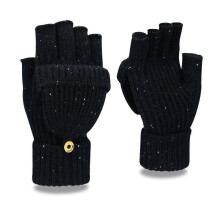 (Black sequins)Winter Fingerless Gloves for Women Men Half & Full Glitter Knitted Mittens Thumb