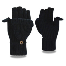(Black thumb cap)Winter Fingerless Gloves for Women Men Half & Full Glitter Knitted Mittens Thumb