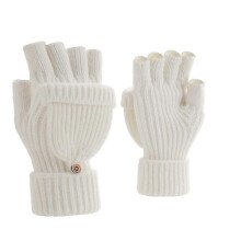 (White)Winter Fingerless Gloves for Women Men Half & Full Glitter Knitted Mittens Thumb