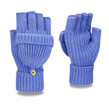 (Bright blue sequins) Winter Fingerless Gloves for Women Men Half & Full Glitter Knitted Mittens Thumb
