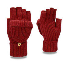 (wine red)Winter Fingerless Gloves for Women Men Half & Full Glitter Knitted Mittens Thumb