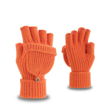 (Orange sequins) Winter Fingerless Gloves for Women Men Half & Full Glitter Knitted Mittens Thumb