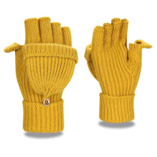 (Yellow stamp) Winter Fingerless Gloves for Women Men Half & Full Glitter Knitted Mittens Thumb
