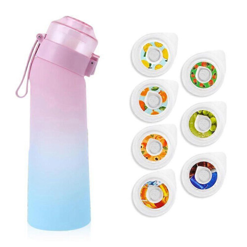 (Pink 12)650ML Flavored Water Bottle with 7 Fruit Pods