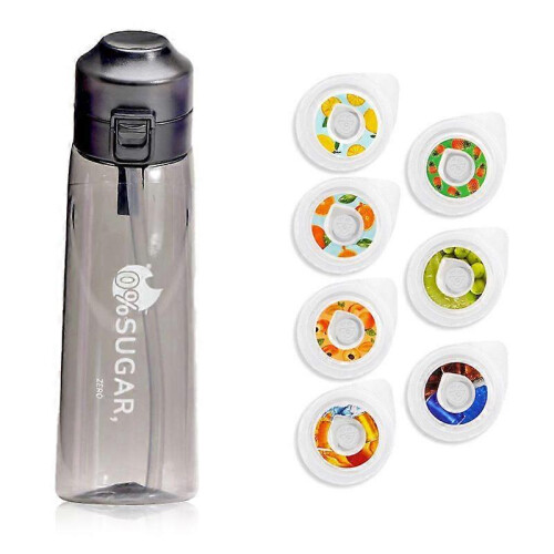 (Black 1)650ML Flavored Water Bottle with 7 Fruit Pods