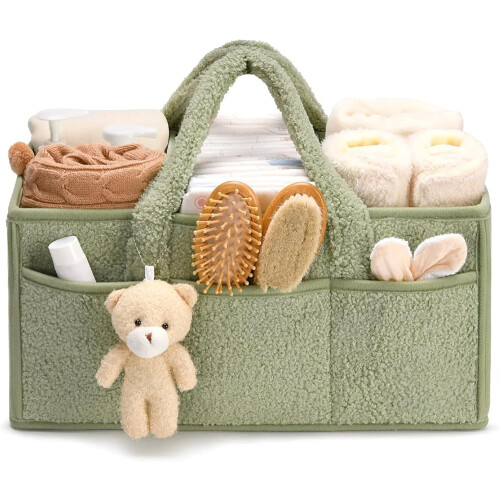 Portable Diaper Caddy Organizer with Double Hook and Loop Fasteners, Plush Changing Bag
