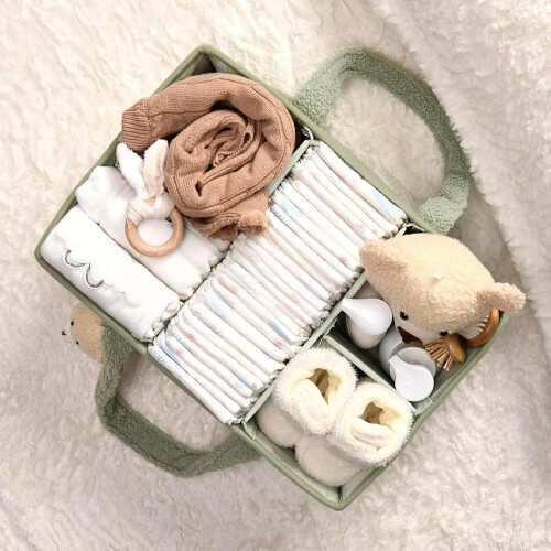 Portable Diaper Caddy Organizer with Double Hook and Loop Fasteners, Plush Changing Bag 2