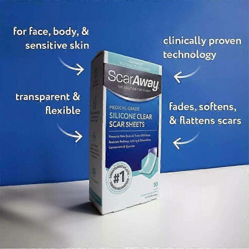 (1box)1-3x ScarAway Advanced Clear Silicone Scar Sheets, White, 6 count 1