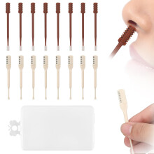 16 Pcs 2in1 Nose Hair Trimmer with Ear Picker, Manual DualSided Rotating Nasal Hair Remover for Men and Women, White and Brown