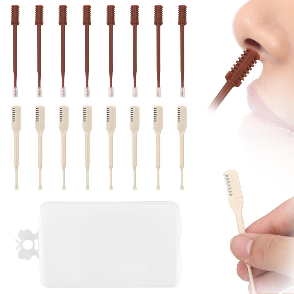 White/Brown 16 Pcs 2In1 Nose Hair Trimmer With Ear Picker, Manual Dualsided Rotating Nasal Hair Remover For Men And Women, And